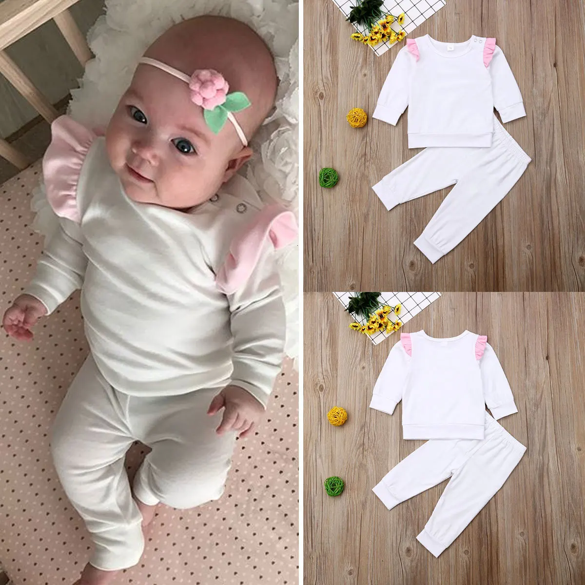 Kind Neugeborene Mädchen Fliegenhülse Langarm Tops Hosen Baumwolle Kleidung Sets