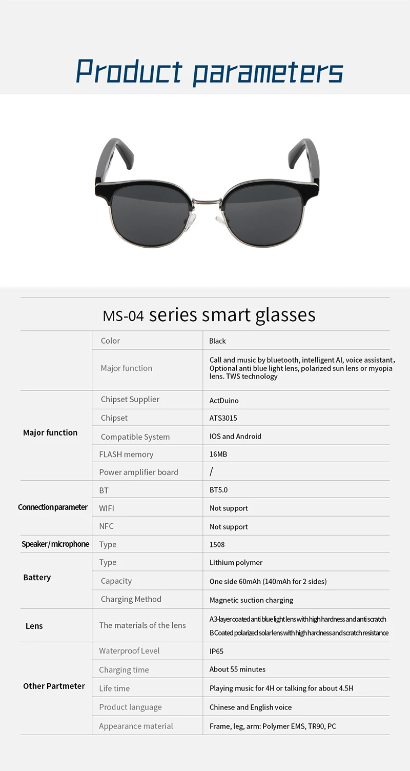 Smart bluetooth óculos bluetooth 5.0 óculos inteligentes