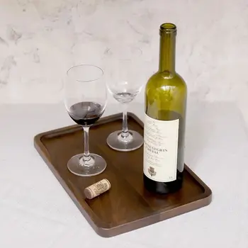

Wood Rectangular Serving Trays, Black Walnut Food Tray，13.4*9.1Inches