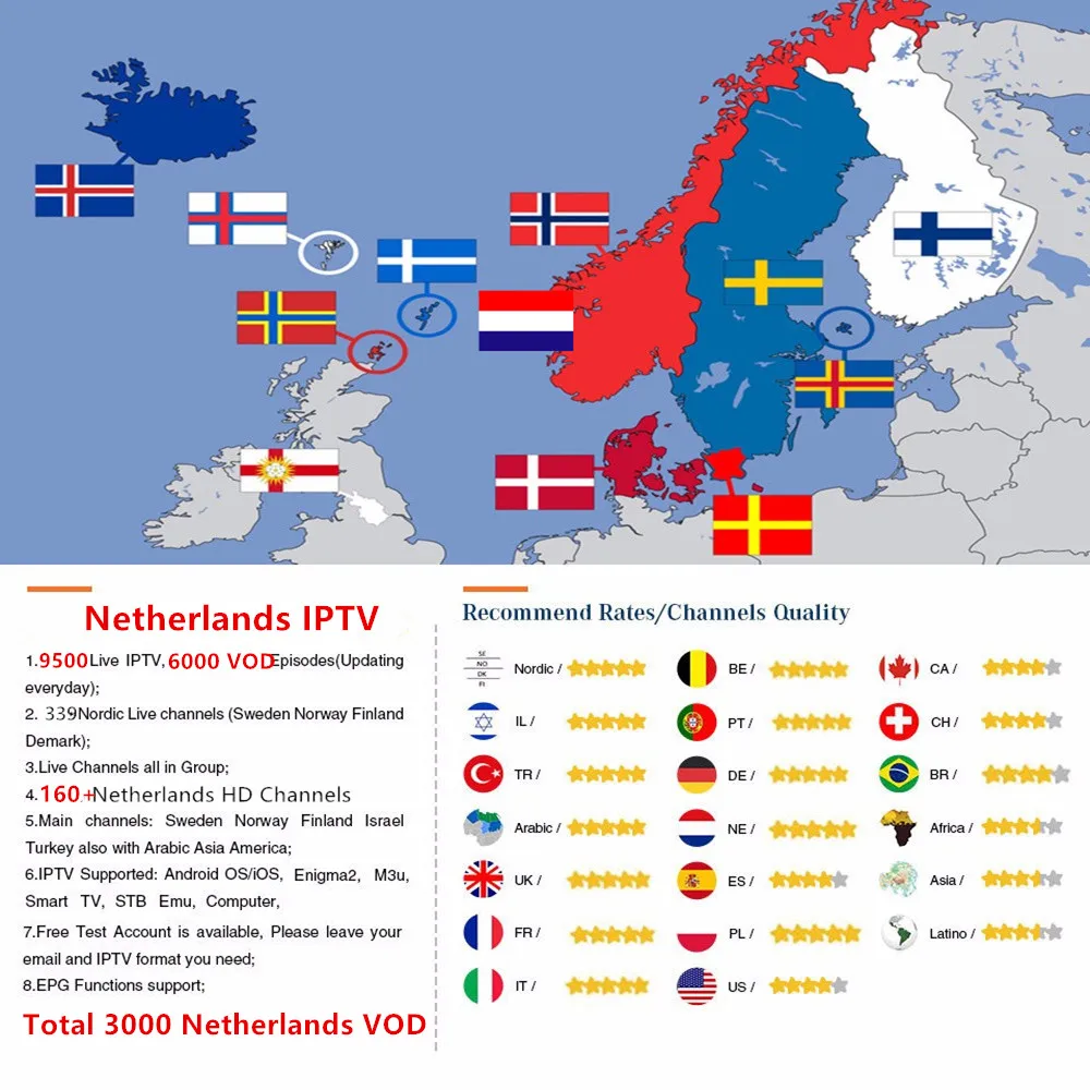 HD World iptv подписка 9500 live smart android ТВ коробка m3u голландский Европа Франция Belguim голландский швейный румынский ip tv box