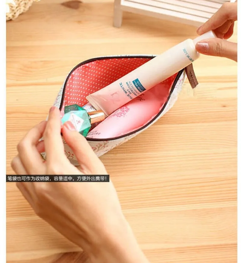 Pencil Case Cute Kawaii Floral Flower Canvas Zipper Pencil Cases Lovely Fabric Flower Tree Pen Bags School Supplies