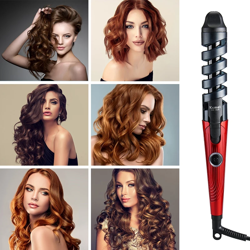 Modelador de Cabelo Kemei Curling Ferro Profissional Rolos Cerâmicos Automáticos Rotativos Curl Ferros Wand 110-220v Estilo Ferramentas 30 5 rolos cerâmicos automáticos rotativos curl ferros curling
