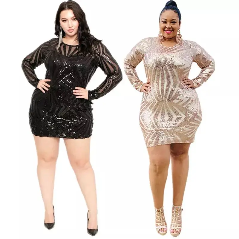 Plus Size Dress Women Wholesale Mini Dress Women Sequins Mesh Patchwork Elegant Party Sexy Mini Dresses for Women Dropshipping
