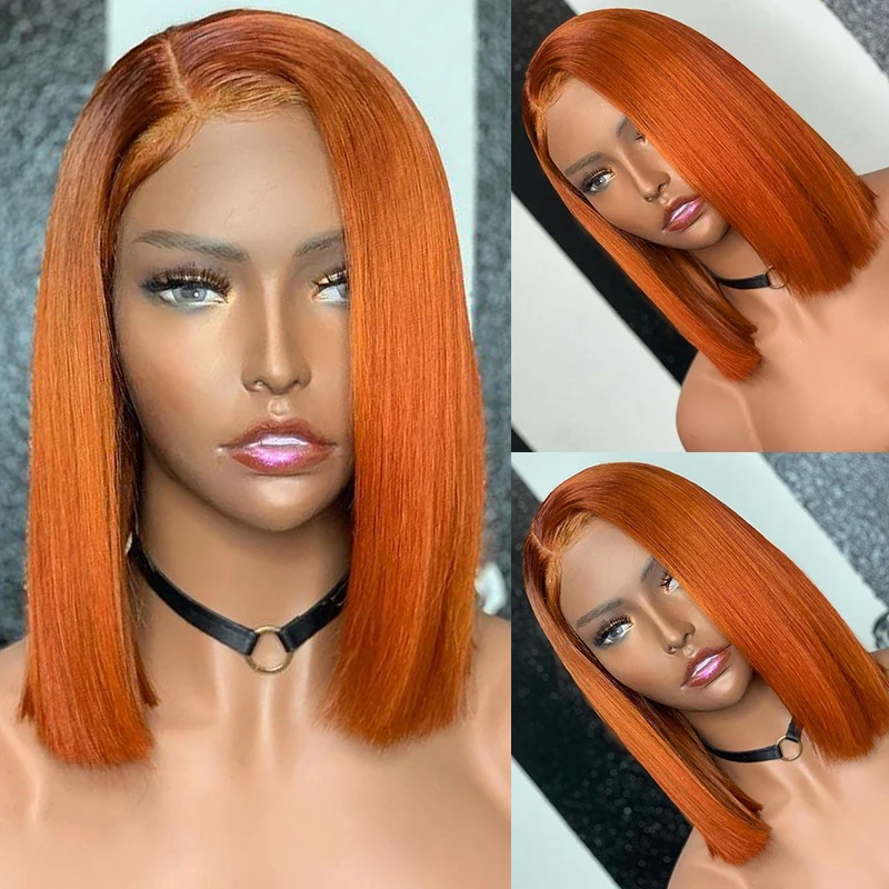 

Straight Bob Lace Front Human Hair Wig Ginger Orange Short BOB Lace Wigs for Women Brazilian 4x4 Lace Closure Wig Pre Plucked