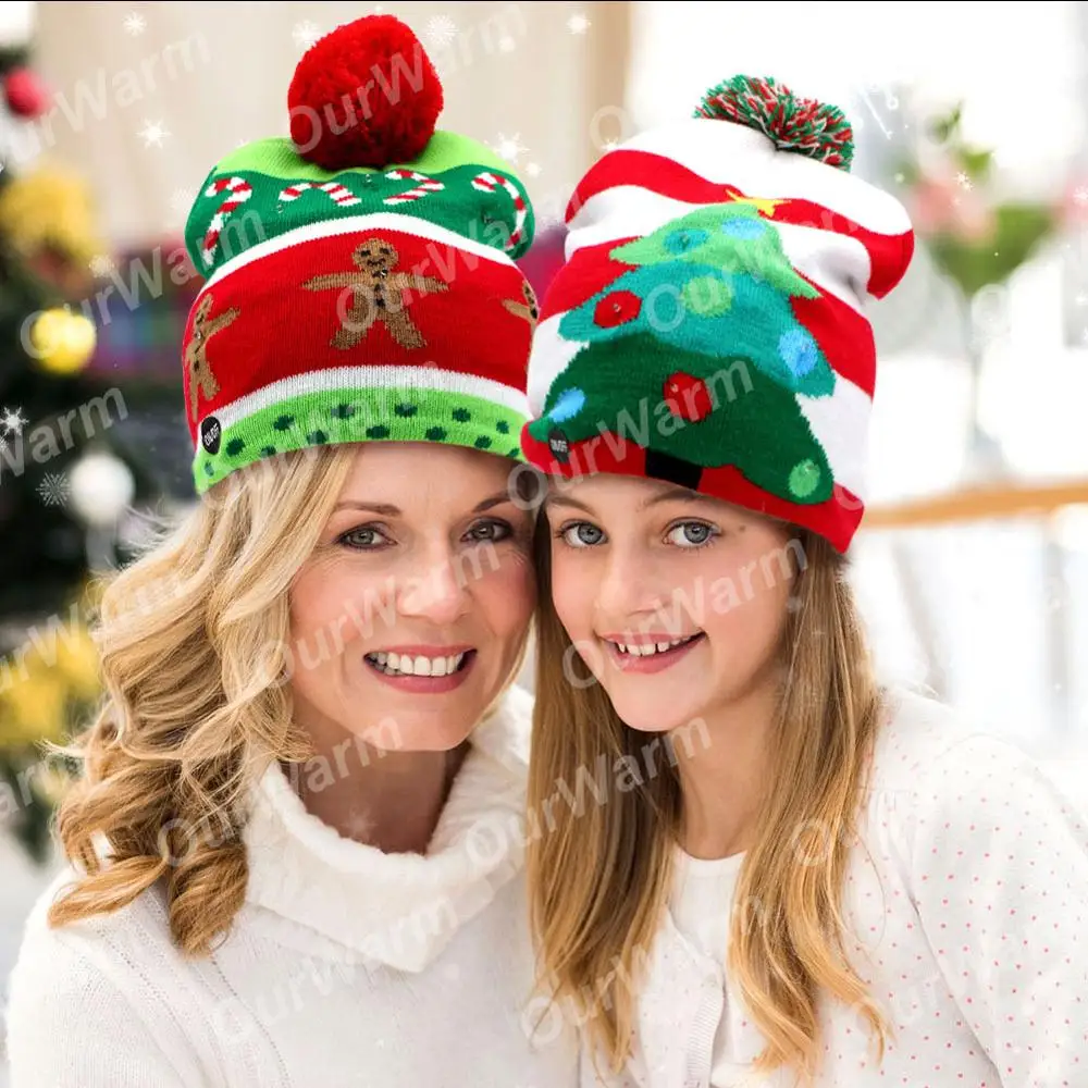 OurWarm рождественские светодиодные лампы шапка бини 4 стиля новогодние подарки фестиваль украшение для вечеринки; Рождество крючком шляпа