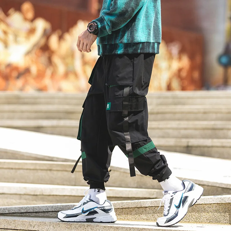 

2019 Autumn Webbing Loose Bib Overall Casual Ankle Banded Pants Black And White with Pattern