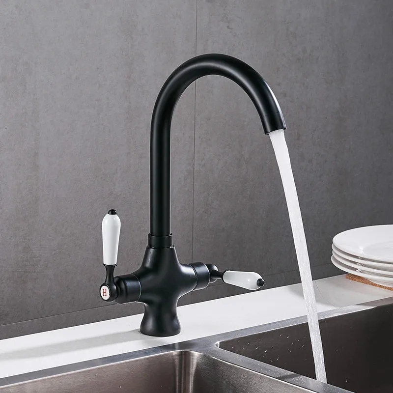 

Kitchen Faucets Matte Black Dual Handle Kitchen Tap Single Hole 360 Rotation Water Mixer Tap Mixer Tap tornrira cozinha franke