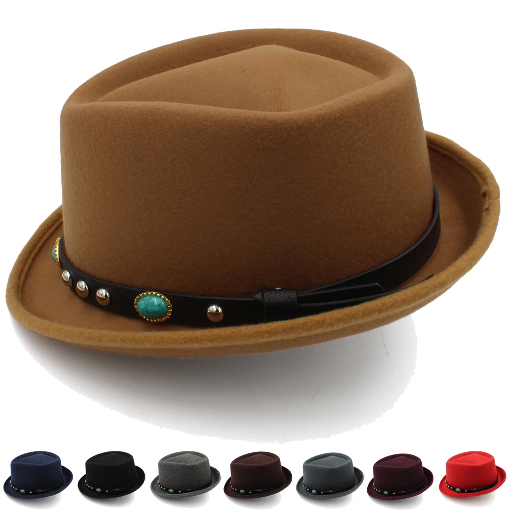 

Men Women Diamond Top Pork Pie Hats Fedora Sunhat Trilby Caps Jazz Party Travel Outdoor Winter Size US 7 1/4 UK L