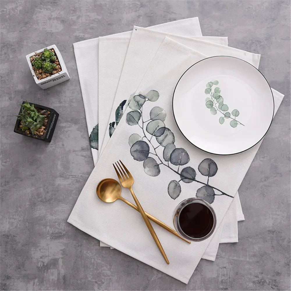 

Cloth Linen Placemat For Dining Table Mat Tropical Plant Printing Pattern Heat Insulation Non Slip Bowl Pad Coaster Kitchen Tool
