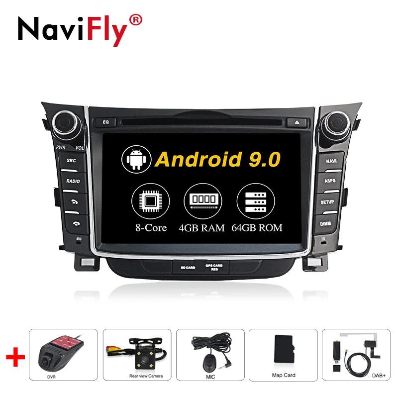 NaviFly Android 9,0 2din автомобильный мультимедийный плеер " сенсорный экран Авторадио Стерео для HYUNDAI i30 2011-2013 поддержка gps навигации - Цвет: 64G camera DVR DAB