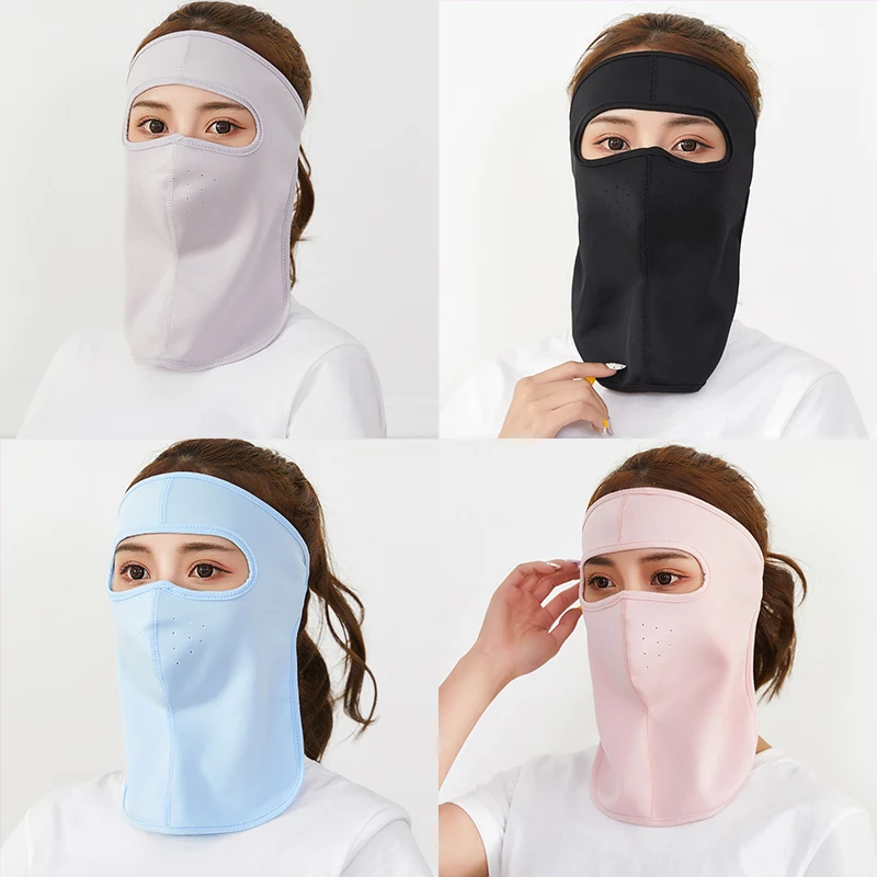 Women Thin Breathable Ice Silk Sunscreen Long Neck Full Face Mask Summer UV Protection Cycling Outdoor Beach Earloop Respirator