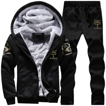 

Winter Thick Men's Sports Suit 2020 Fashion Men Hooded Tracksuit Set Male Zipper Cardigan Hoodies+Pants Sportswear Casual Set