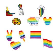 2-3pcs/set Rainbow Flag Brooch Cartoon Painting Tools Enamel Pins Heart Ice Cream Kid Jackets Collar Pin LGBT Metal Pride Badges