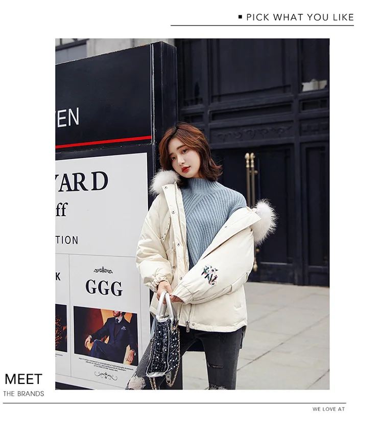 Down Jacket Women's Mid-length Winter Zipper Elegant Irregular Hem Brand Cotton-padded Clothes with Genuine Fur Collar