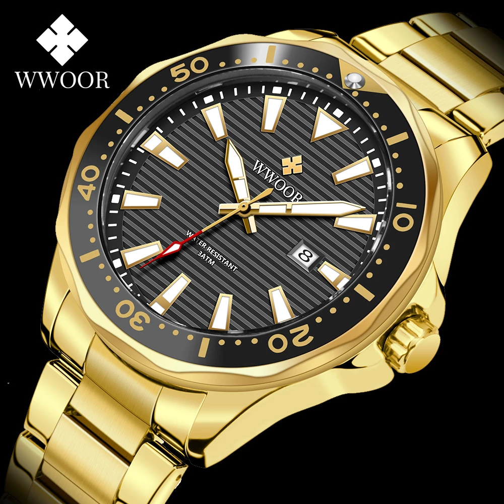 WWOOR 2021 New Diving Watch For Men Luxury Stainless Steel  Automatic Quartz Wristwatch Waterproof Mens Watches Reloj Hombre