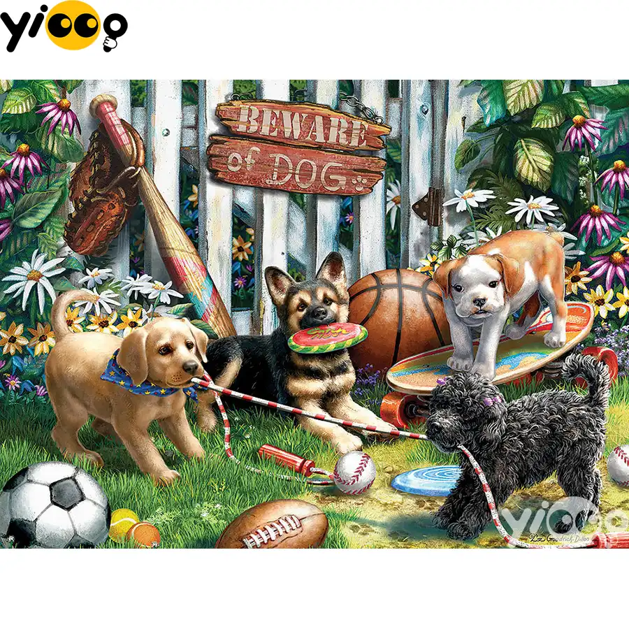 5D Diamond Painting Puppies Dog Embroidery Cross Stitch Modern Home Garden Decor 