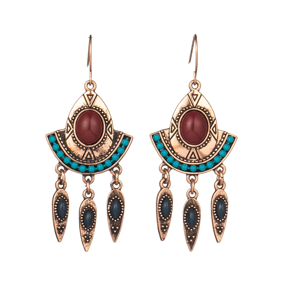 E022398 Boho золотые серьги для женщин, женские винтажные этнические Висячие висячие серьги, индийские серьги, массивные ювелирные изделия - Окраска металла: E022398