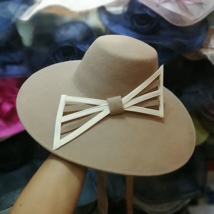 

01908-baoliu-Europe autumn winter wool formal dinner bowknot lady fedoras cap women leisure show style hat