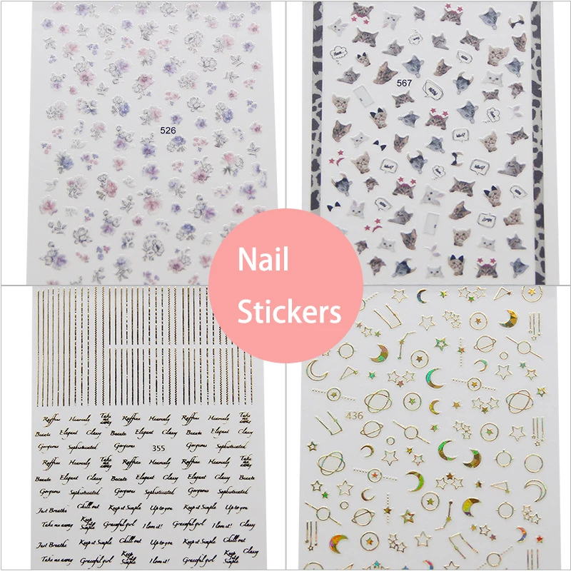 Gold Silver Circle Nail Stickers Hollow Geometry Line 3D Nail Art Sticker Adhesive Slider Sticker Star 4