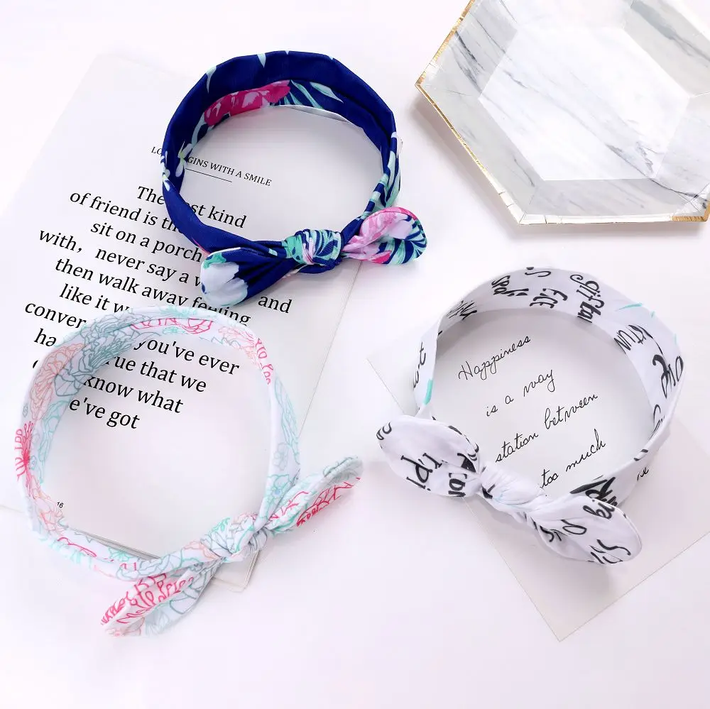

Cute Rabbit Ear Baby Headband Fashion Bow Flower Elastic Baby Girls Head bands Children Turban Hair Accessories Hair