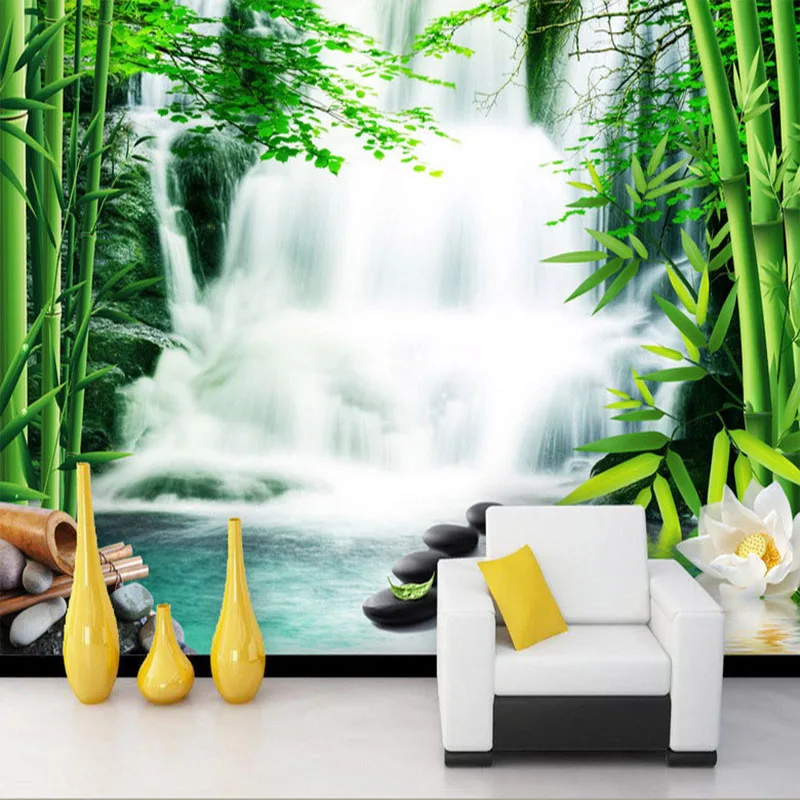 

Dropship Custom Any Size Mural Wallpaper 3D Stereo Waterfall Bamboo Forest Wall Painting TV Backdrop Wall Decor Papel Murals