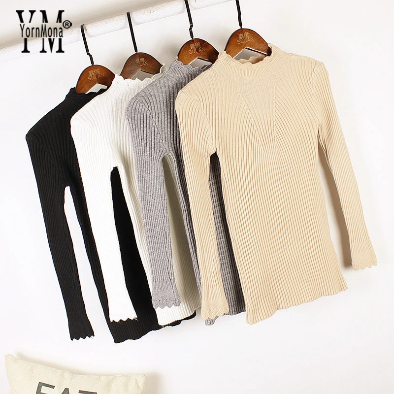 

YornMona Knitted Sweater Turtleneck Women Winter Autumn 2019 Long Sleeve Female Slim Ladies Tops Women's Pullovers Pull Femme