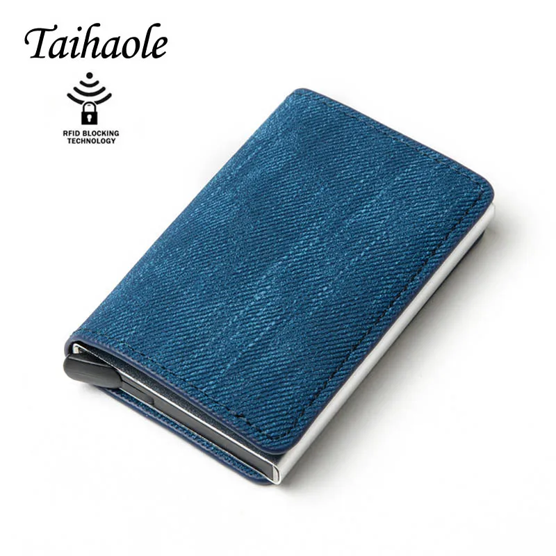 

Antitheft Men Vintage Credit Card Holder Blocking Rfid Wallet Denim Unisex Security Information Aluminum Purse