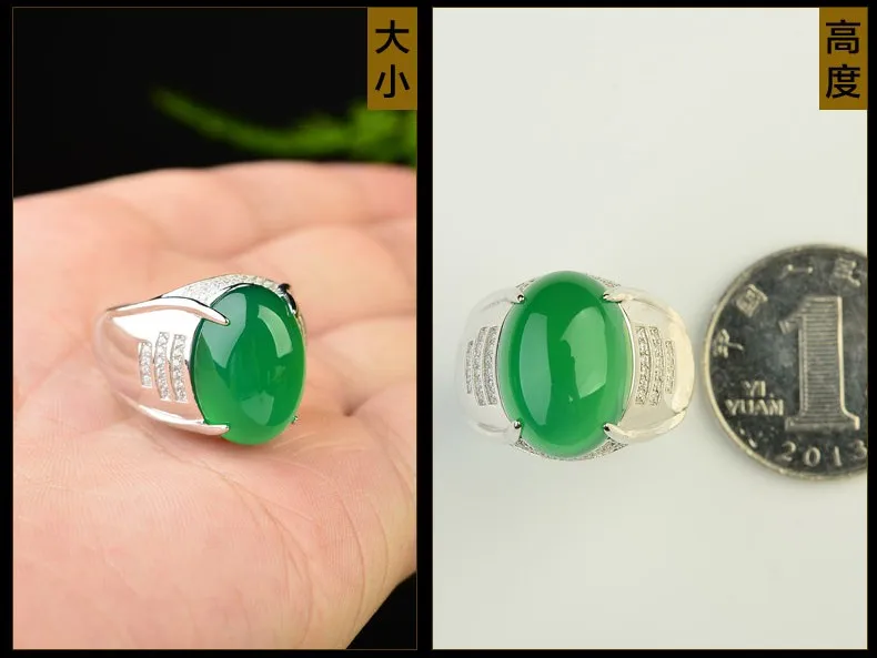 Anillo de jade con incrustaciones de plata 925 Calcedonia 21# modelos telescopicos masculinos y femeninos con certificado