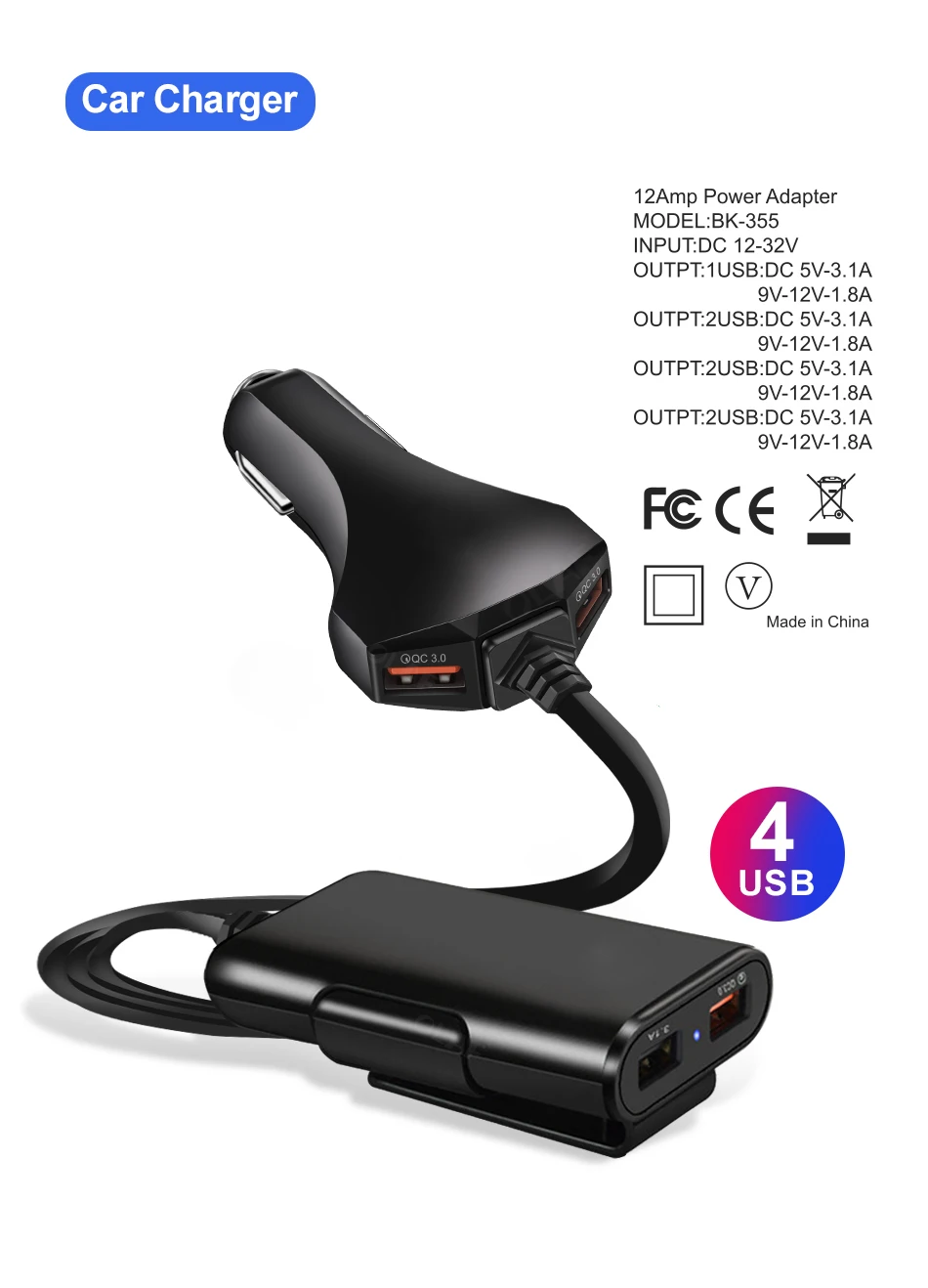 Олаф автомобильное зарядное устройство Quick Charge 3,0 4 USB QC3.0 быстрое 3.1A автомобильное портативное зарядное устройство для iPhone samsung S10 Xiaomi зарядное устройство для мобильного телефона s