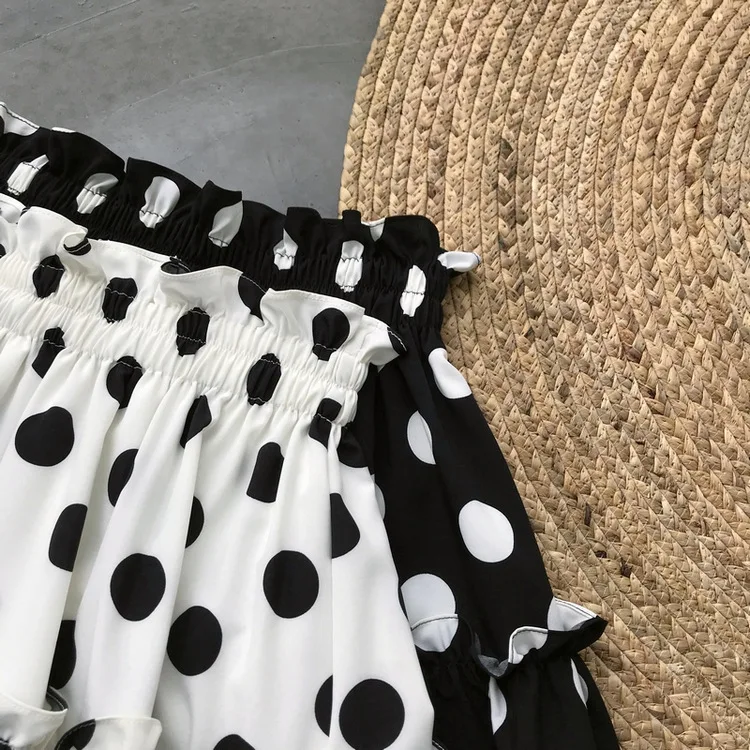 New Summer Flounces High Waist Wave Point Women's Skirt Flower Corn Ruffles A-Line Dot Mini Chiffon Skirt Female