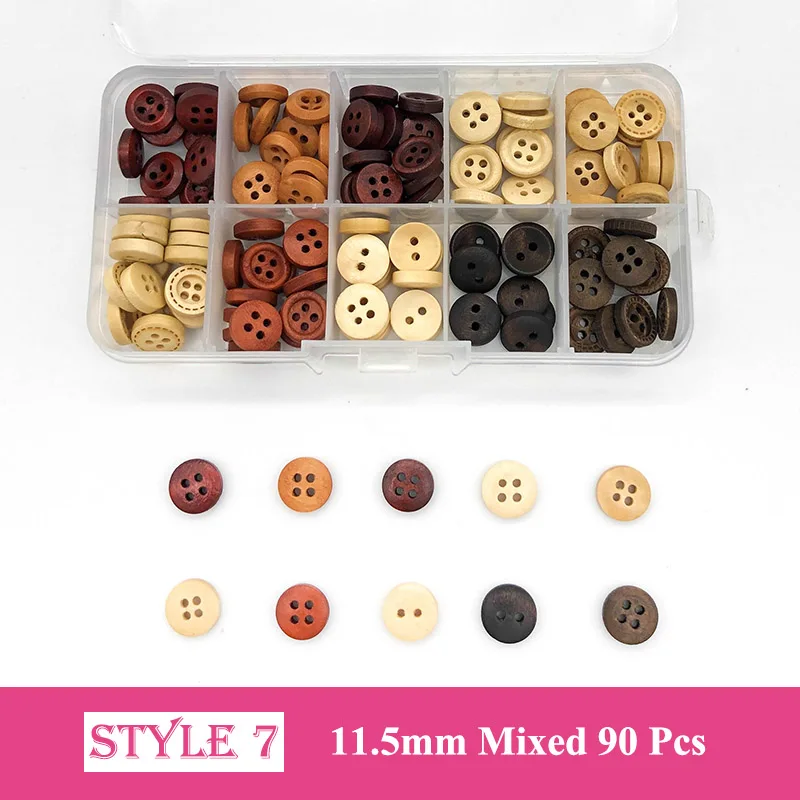 150 Pcs 10-15 mm Resin/Wooden Buttons 2 Holes 15mm Mixed Wood Buttons Sewing Accessories for Clothing Decoration DIY Boxed - Цвет: 7