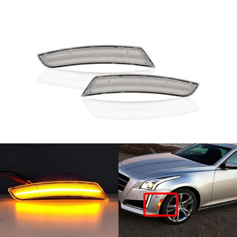 2x Front Amber Led Side Marker Lights For Cadillac ATS / CTS / CTS V