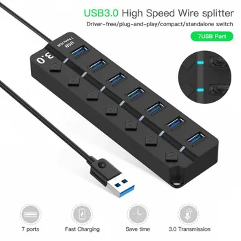 

Fast Speed 5Gbps 7 Ports USB 3.0 Hub LED Splitter External Extension Cable Expander With Power Adapter Computer Accessories