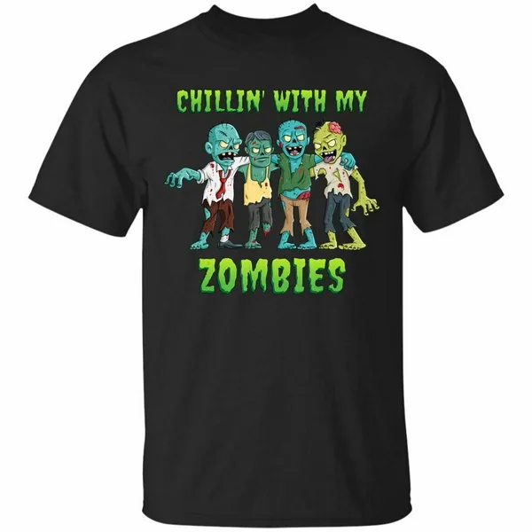 Chillin с My Zombies Хэллоуин черная футболка S-3XL Высококачественная | Мужская одежда