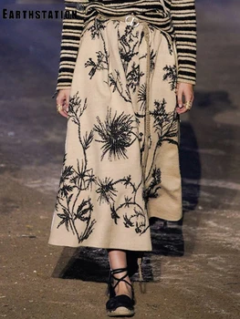 

Free shipping ink printing pattern pleated A word skirt ladies spring and summer new high waist big swing retro wild