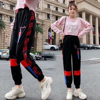 

Autumn 2019 new Korean Print Leggings Harlem pants elastic waist loose black casual pants feminine trend