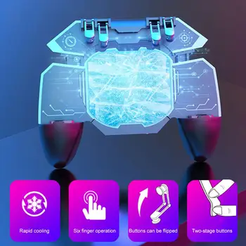

Portable Gaming Controller Six Finger Trigger Nurable Joystick for PUBG Mobile Gamepad with Cooling Fan for IOS Android Phone