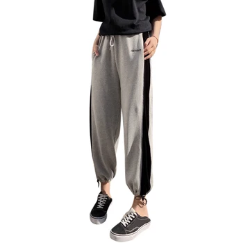 

Women Casual Loose High-Elastic Sports Side Stripes Print Harajuku Sport Feet Pants New