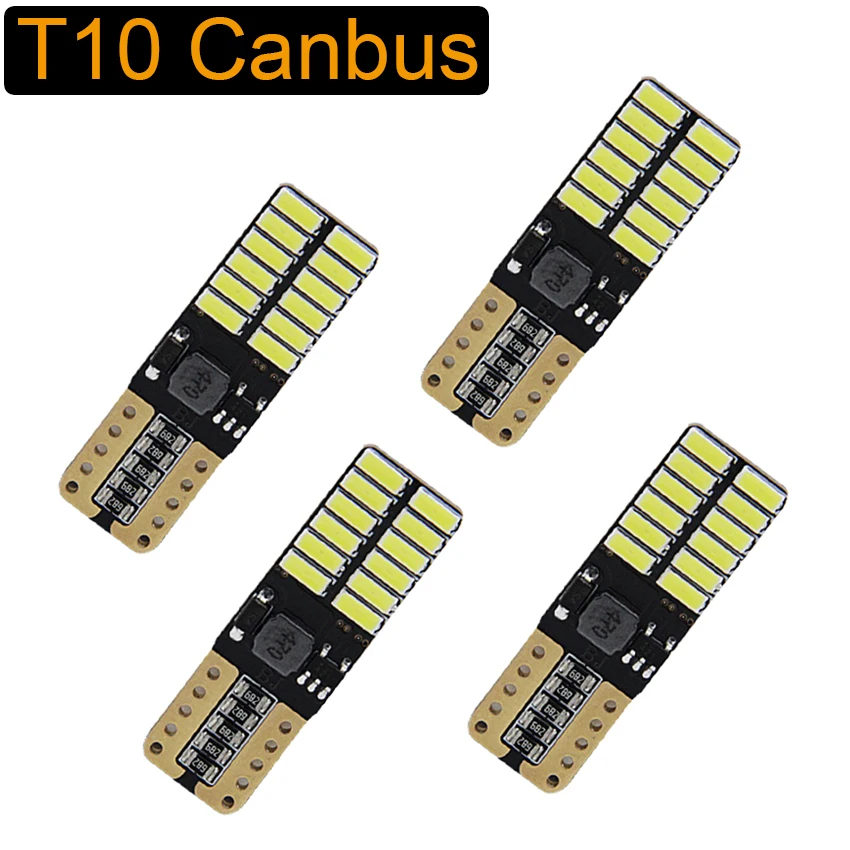 4PCS T10 LED Bulb Canbus 5W5 Car W5W Signal Light 12V 6000K License Plate Lights 4014 24SMD White | Автомобили и мотоциклы