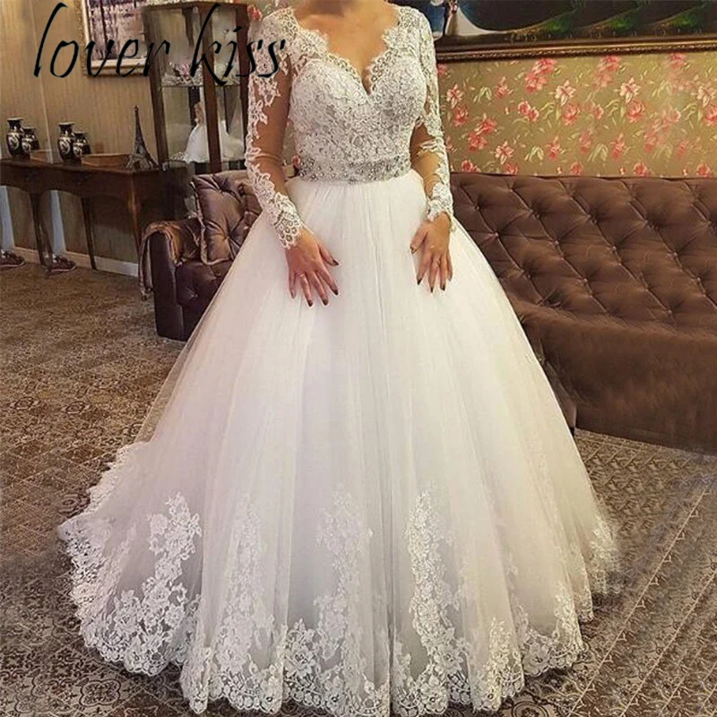 Lover Kiss Vestido Noiva скромные свадебные платья с длинными рукавами кружевной свадебный Тюль Дешевые Бразильский халат de Mariage