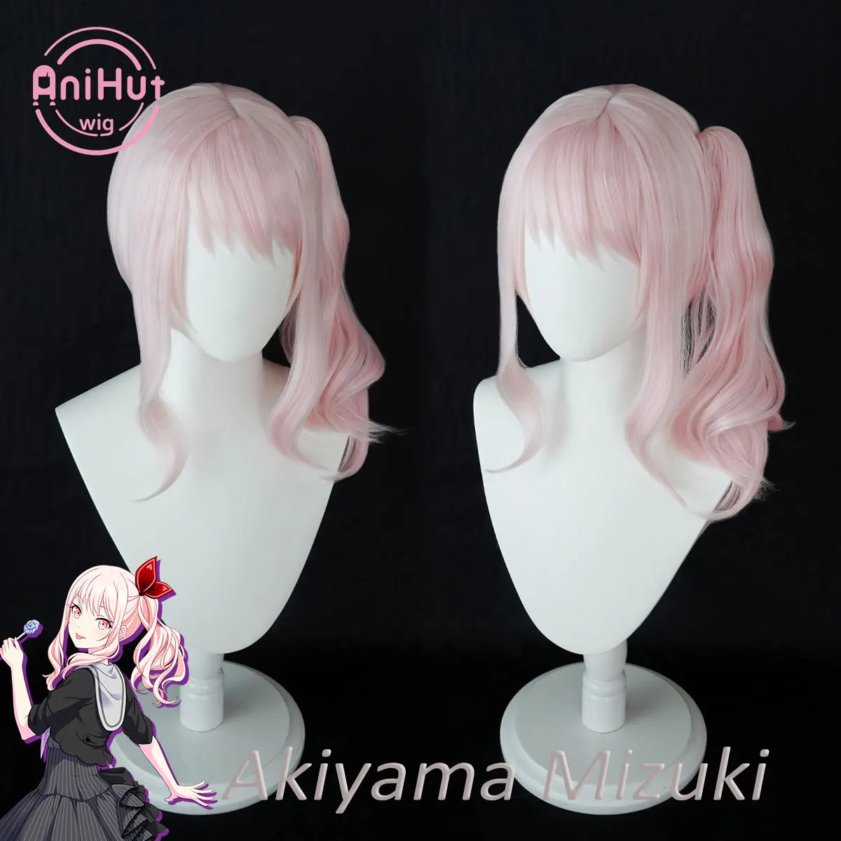 [Anihut】парик для косплея akiyama Mizuki Pink 40 см проект SEKAI красочная сцена! Кудрявые