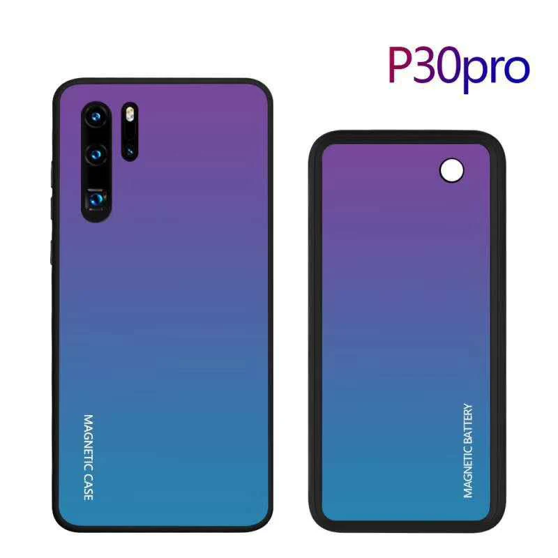 Магнитный беспроводной Чехол-батарея для huawei P30 Pro, тонкий ударопрочный внешний аккумулятор из закаленного стекла для huawei mate 20 Pro, задняя крышка - Цвет: P30 Pro-Purple