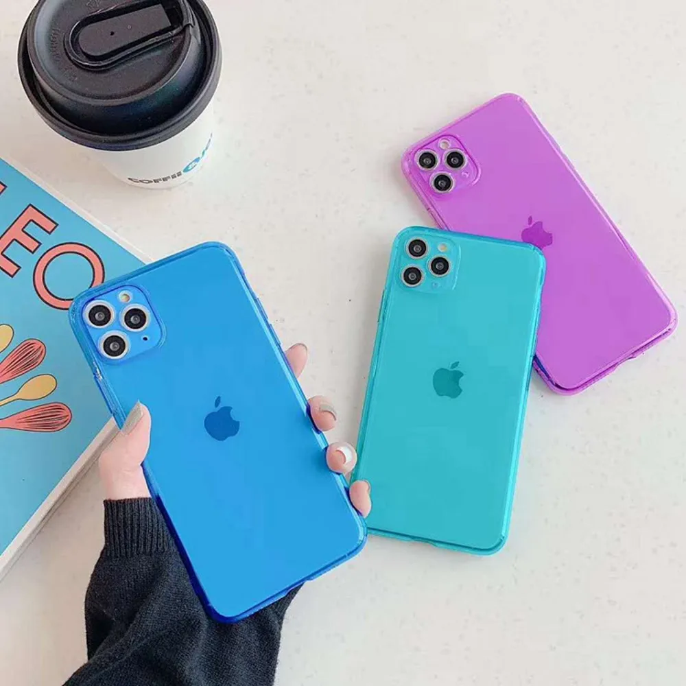 For iphone11 Case Camera Protection Fluorescence Candy Color Phone for iPhone 11 Pro Max Clear Soft TPU Back Cover Capa |