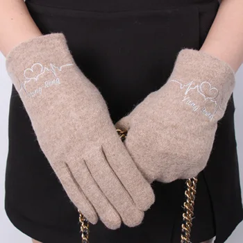 Fashion Women Cashmere Letter Embroidery Touch Screen Driving Glove Winter Warm Wool Velvet thicken Windproof Cycling Mitten L33 3