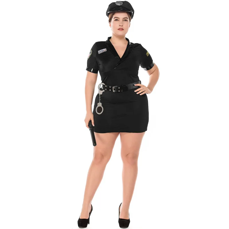 Disfraz de policía para mujer, uniforme de policía, vestido de bodycon con  gorro, cinturón y puños, trajes de Halloween