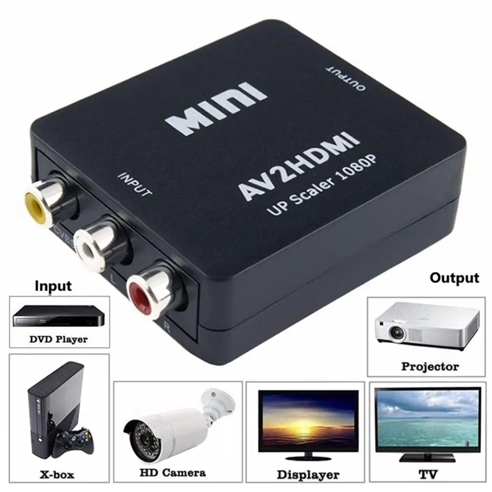 RCA AV вход в HDMI выход Upscaler композитный адаптер 1080P видео конвертер