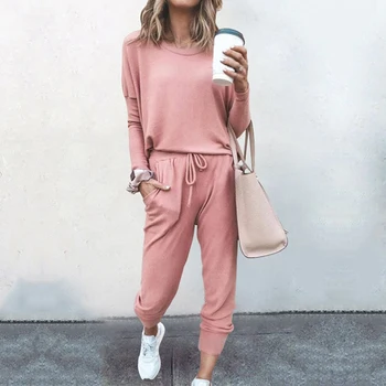 

Spring 2 Piece Set Women Pants Sets Casual Outfits Jogger Korean Sports Suit Tracksuit Pink L