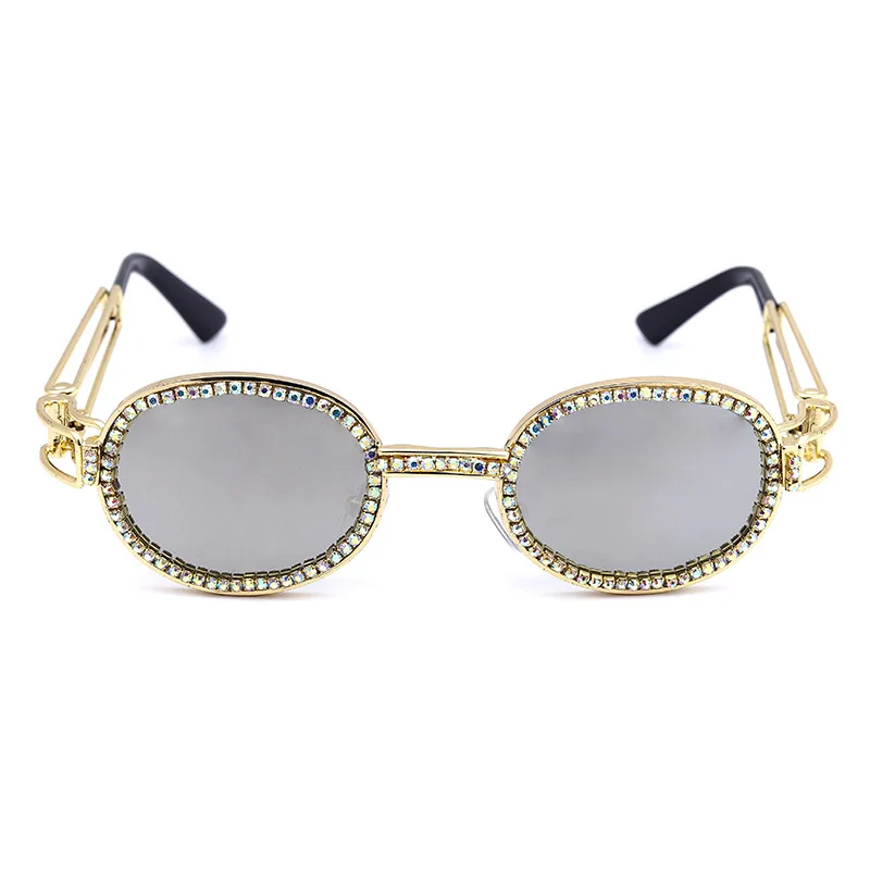 Брендовые Дизайнерские Модные Винтажные маленькие круглые солнцезащитные очки с бриллиантами, женские цветные стразы в стиле стимпанк UV400 Oculos