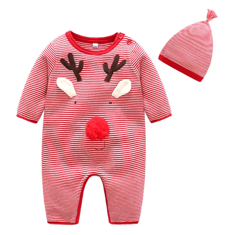 

Autumn And Winter New Style Men And Women Baby Christmas Festive Red Stripes Knitted Double Layer Sweater Onesie + Christmas