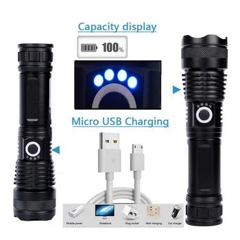 

LED Flashlight 50000 Lumens xhp70.2 Most Powerful Flashlight USB Torch xhp70 xhp50 18650 26650 Battery Rechargeable Flashlight 3